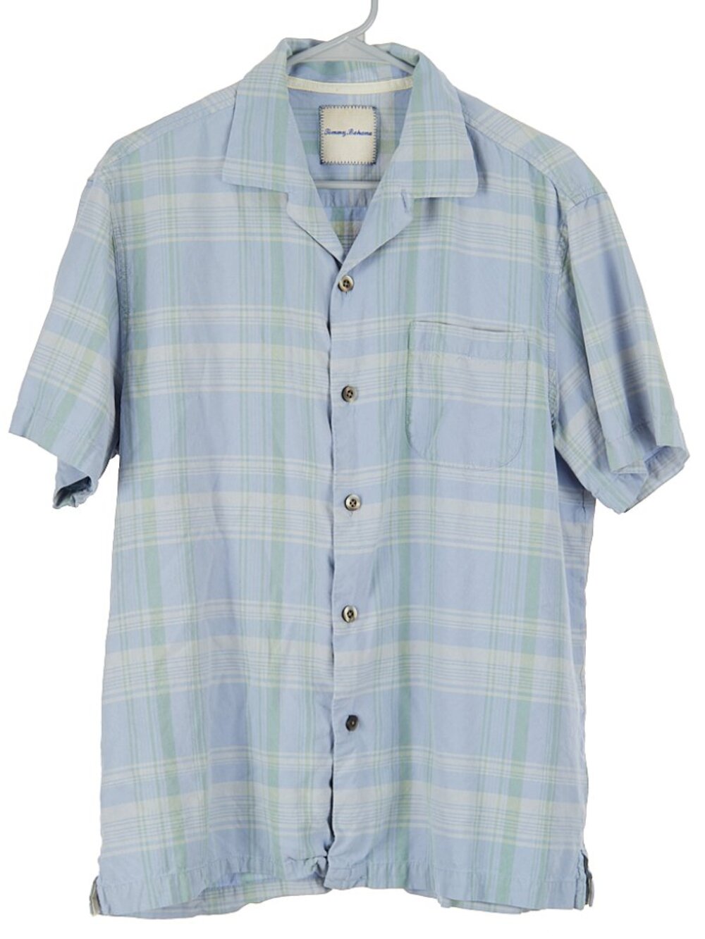 Tommy Bahama 100% Silk Blue Green Button Front Shirt Men's Large